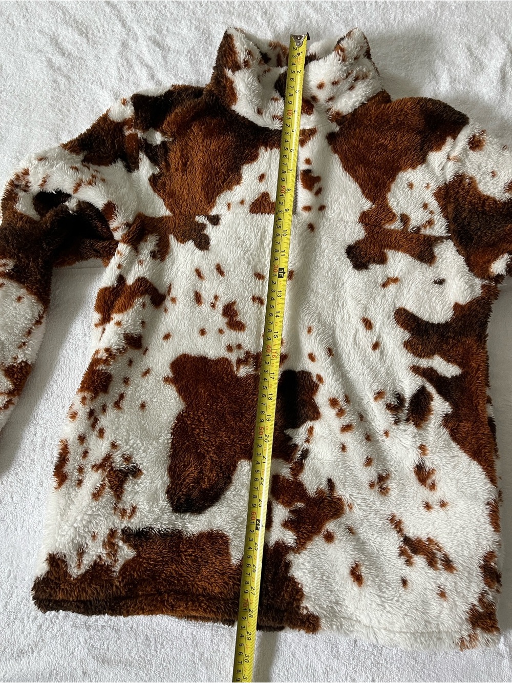 Faux Fur Cow-Print Jacket - White & Brown Cozy Outerwear - Picture 4 of 9